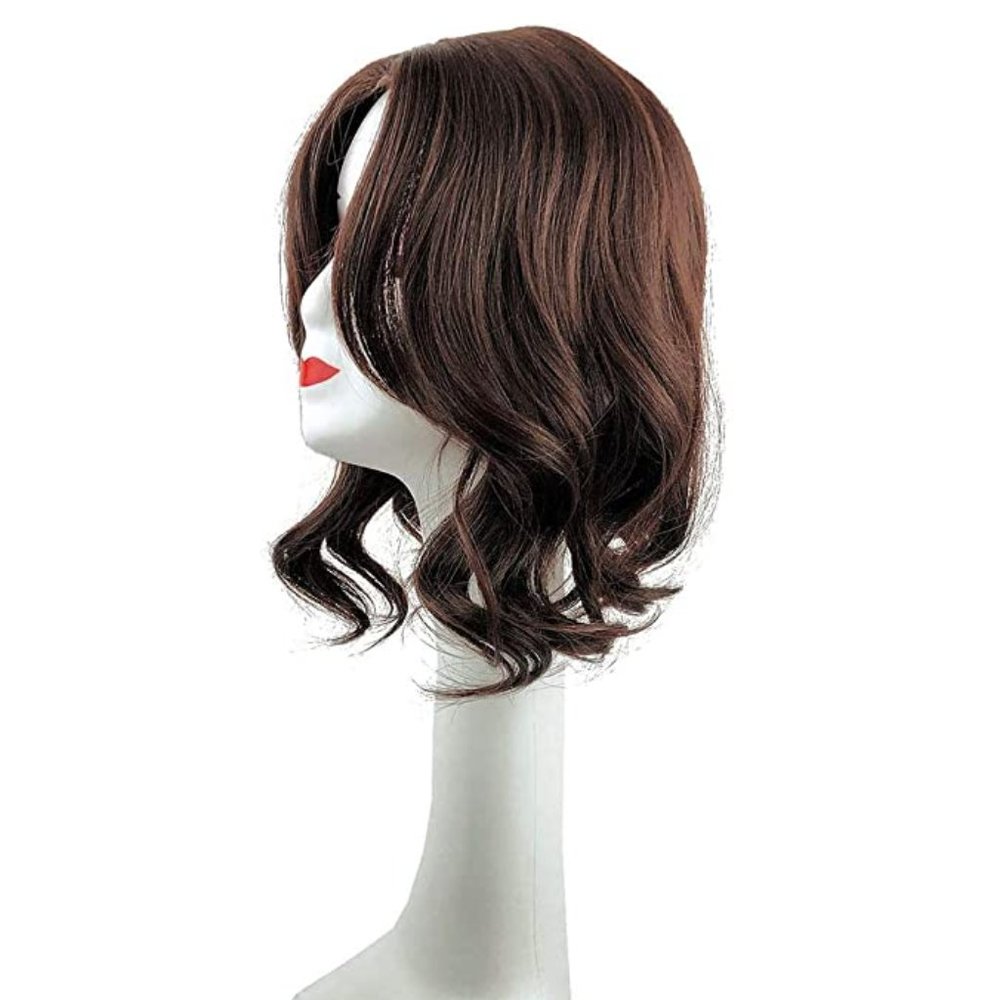 Wavy 14" Middle Part Hair Topper 10x13cm Mixed Hair Clip with Bangs Dark Brown